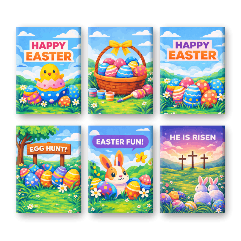 6 Mini Paintings - Colorful Easter Set
