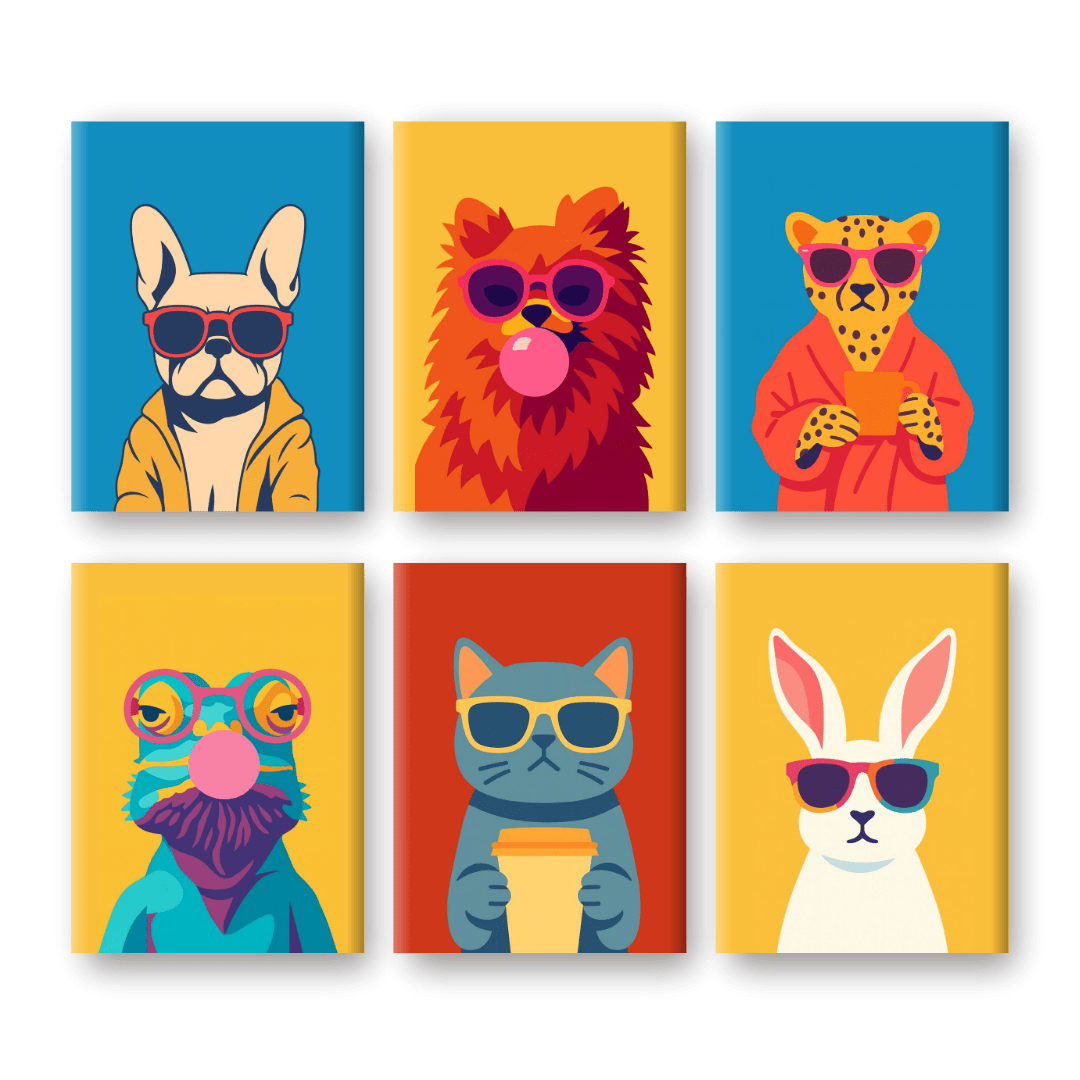 6 Mini Paintings | Cool Animals Set