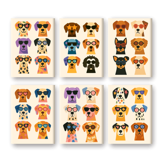 6 Mini Paintings - Cool Colorful Dogs Set
