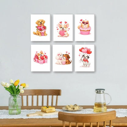 6 Mini Paintings - Valentine Dogs Set