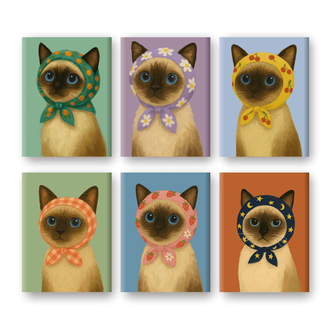 6 Mini Paintings - Cute Cat Set