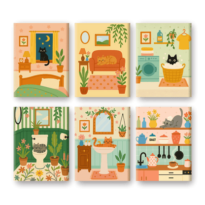 6 Mini Paintings - Cute Cat Set