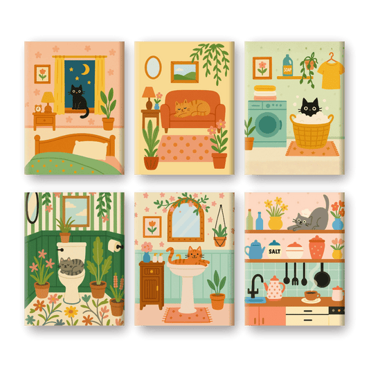 6 Mini Paintings - Cute Cat Set