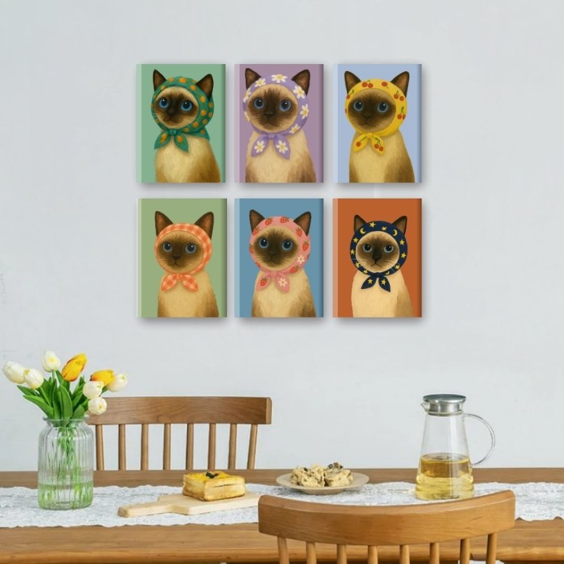 6 Mini Paintings - Cute Cat Set