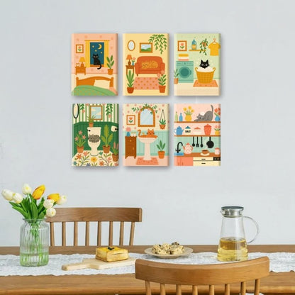 6 Mini Paintings - Cute Cat Set