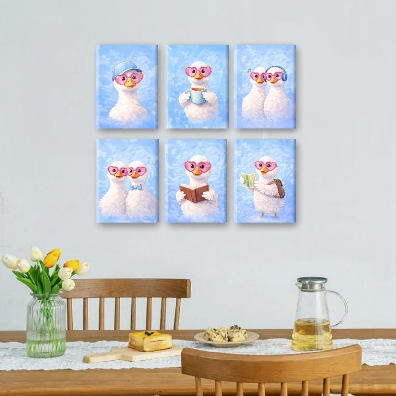 6 Mini Paintings - Cute Goose Set
