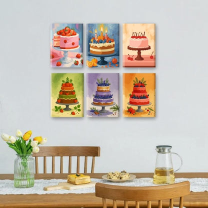 6 Mini Paintings - Delicious Cakes Set