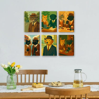 6 Mini Paintings | Detective Cat & Dog Set