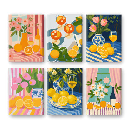 6 Mini Paintings - Flowers & Drinks Set