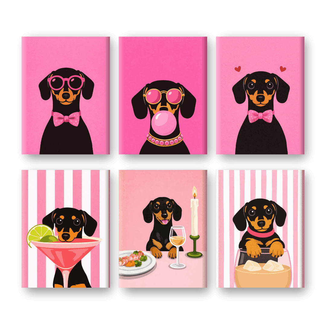 6 Mini Paintings - Pink Dachsund Set