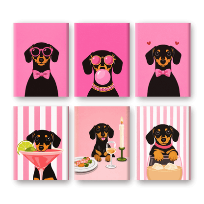 6 Mini Paintings - Pink Dachsund Set