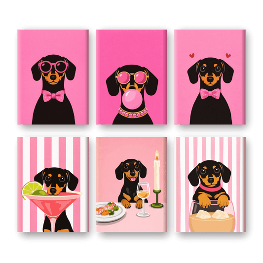 6 Mini Paintings - Pink Dachsund Set