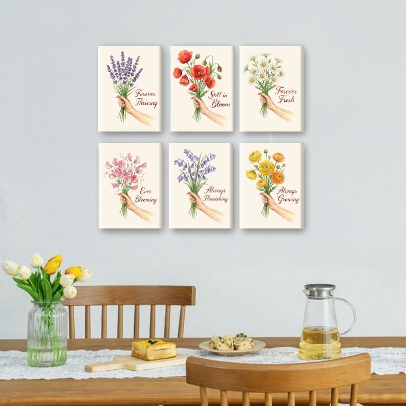 6 Mini Paintings - Flowers & Quotes Set