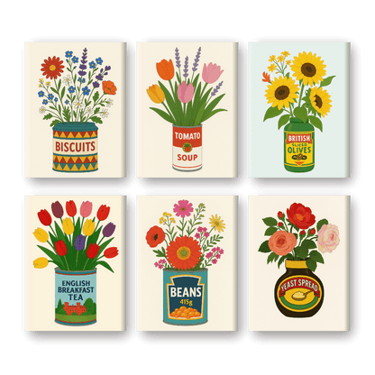 6 Mini Paintings - Flowers in Cans Set