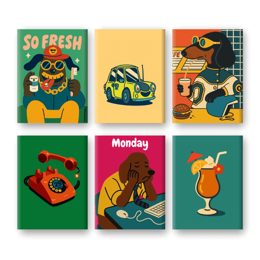6 Mini Paintings | Funky Dogs Set