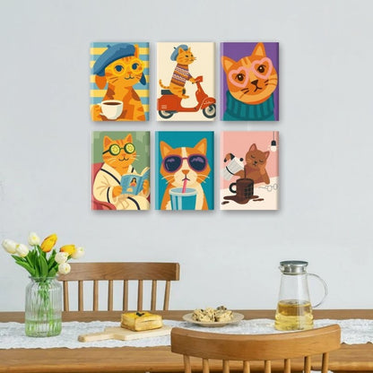 6 Mini Paintings - Funny Cats Set
