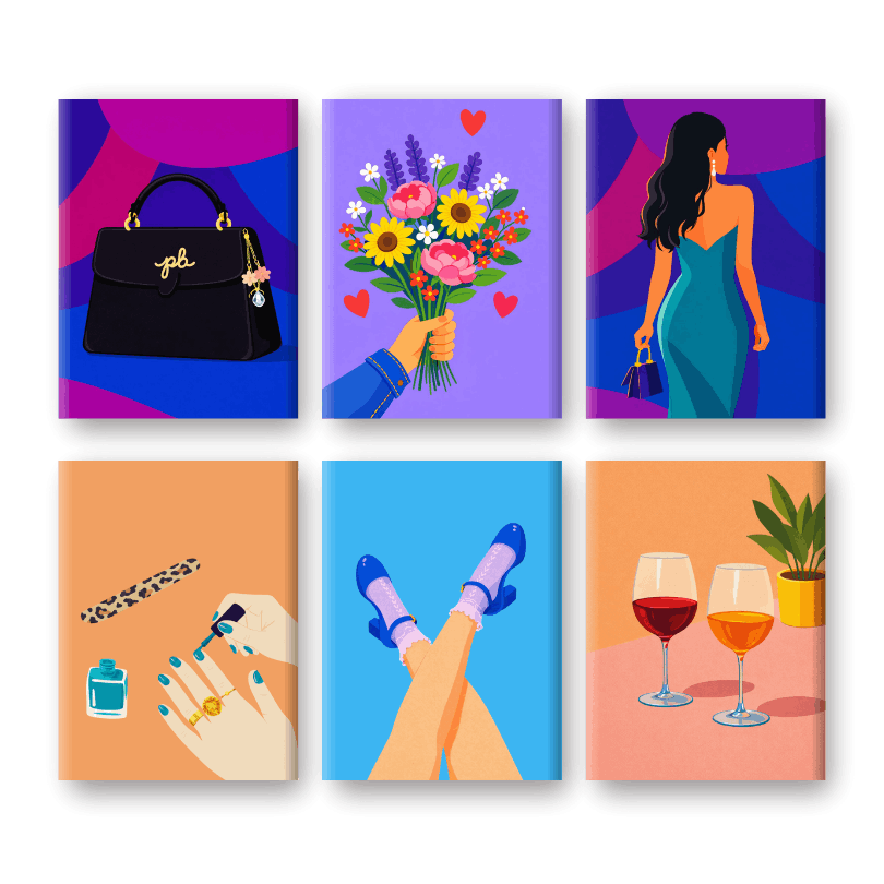 6 Mini Paintings - Glamour & WIne Set