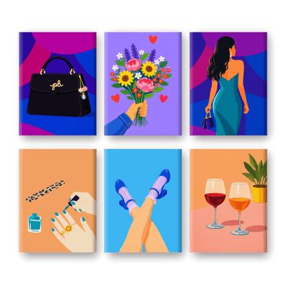 6 Mini Paintings - Glamour & WIne Set