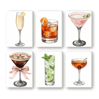 6 Mini Paintings - Gorgeous Cocktails Set