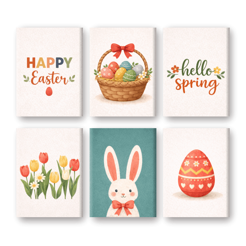 6 Mini Paintings - Happy Easter Set