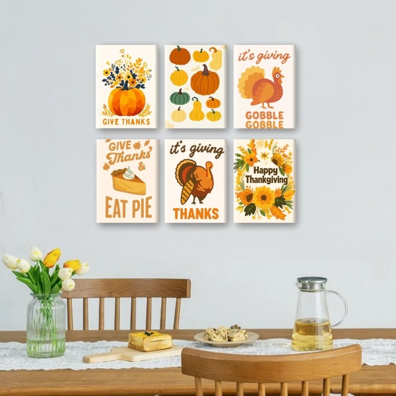 6 Mini Paintings - Happy Thanksgiving Set