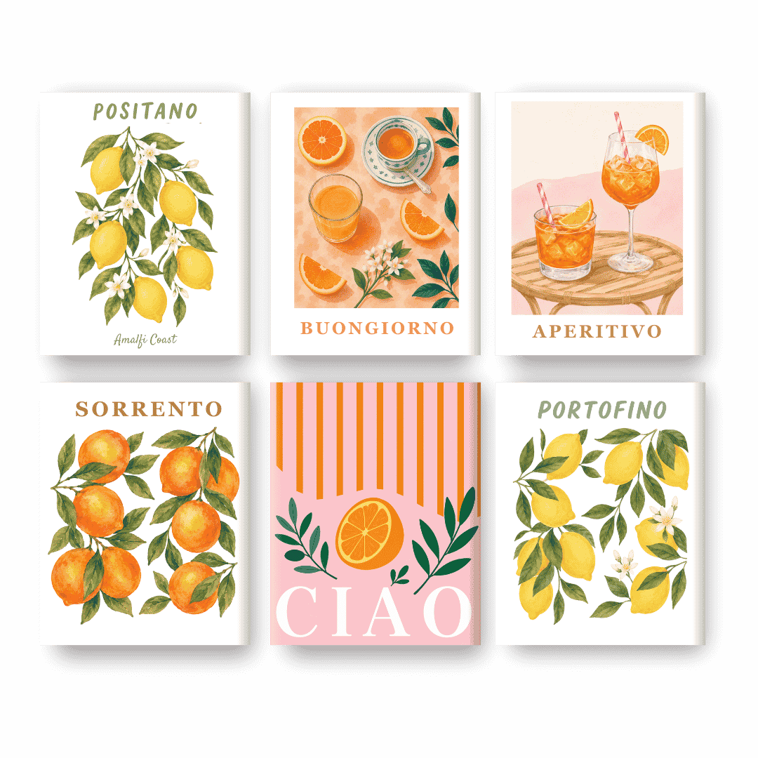 6 Mini Paintings - Italian Fruit & Drinks Set