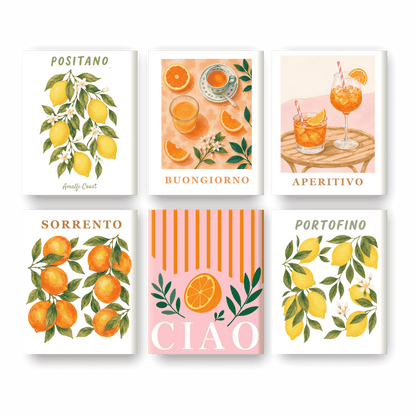 6 Mini Paintings - Italian Fruit & Drinks Set