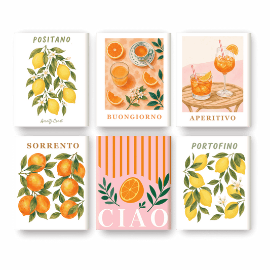 6 Mini Paintings - Italian Fruit & Drinks Set