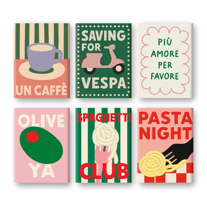 6 Mini Paintings - Italian Pasta & Coffee Set