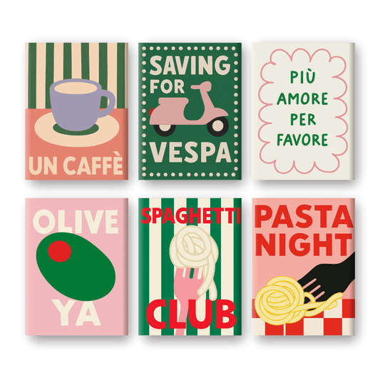 6 Mini Paintings - Italian Pasta & Coffee Set