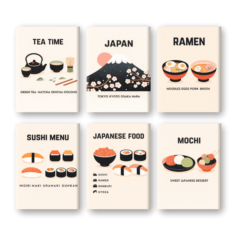 6 Mini Paintings - Japanese Dinner Set