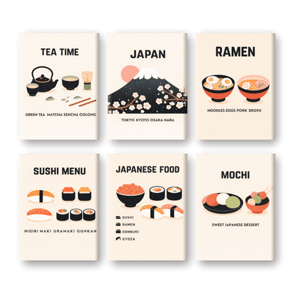 6 Mini Paintings - Japanese Dinner Set