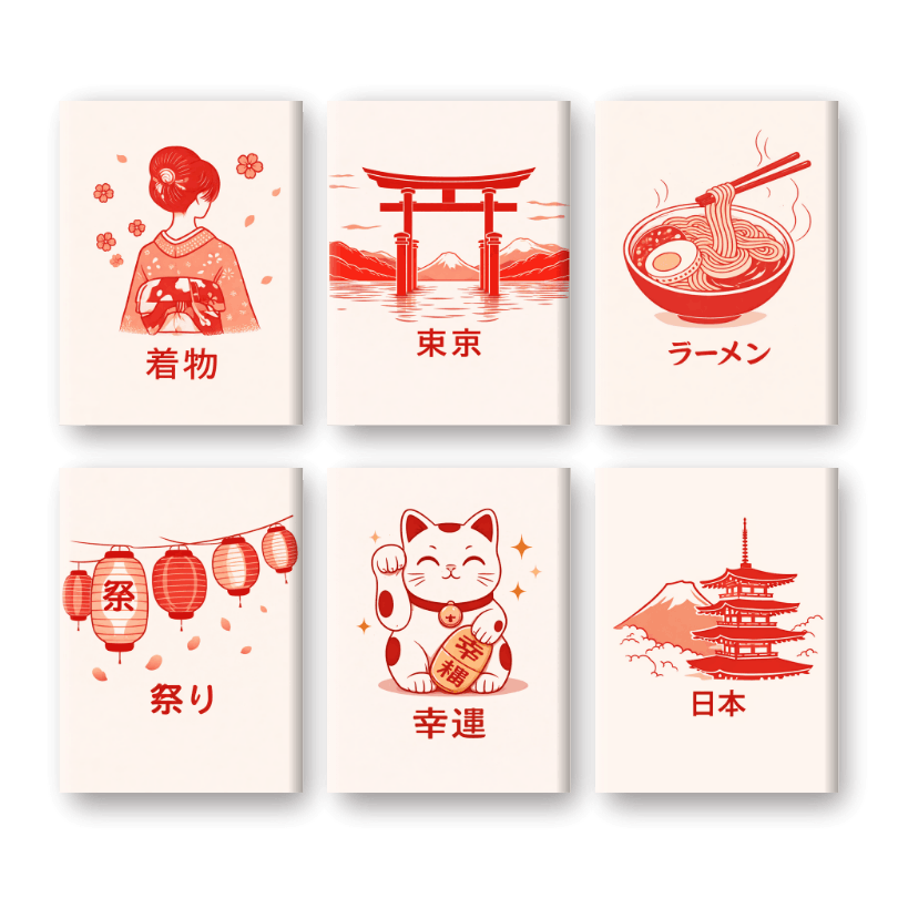 6 Mini Paintings - Japanese Poster Set