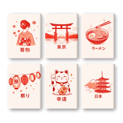 6 Mini Paintings - Japanese Poster Set