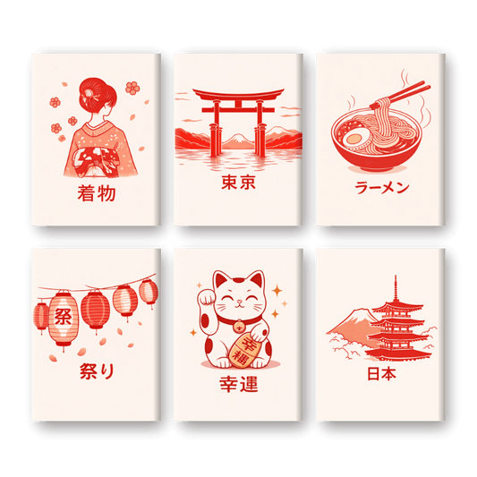 6 Mini Paintings - Japanese Poster Set