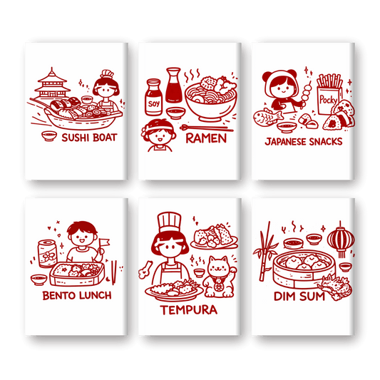 6 Mini Paintings - Kawaii Food Set