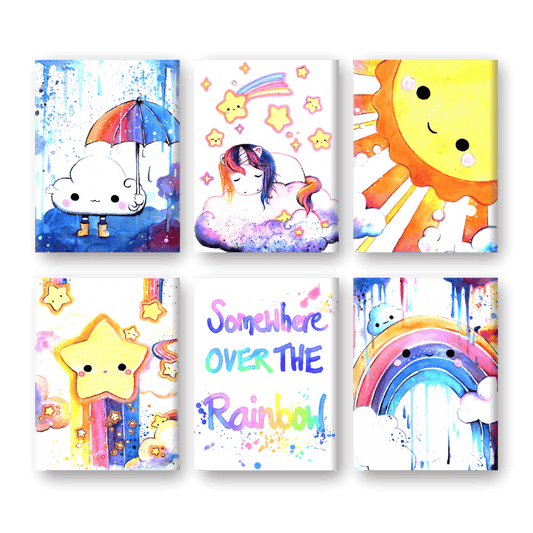 6 Mini Paintings | Kawaii Rainbow Set - By Tiny Tami