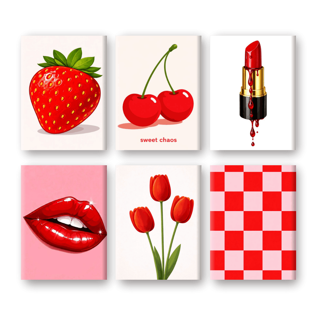 6 Mini Paintings - Red Aesthethic Set