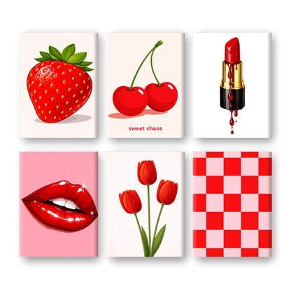 6 Mini Paintings - Red Aesthethic Set