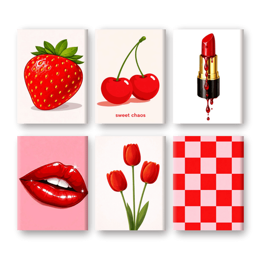 6 Mini Paintings - Red Aesthethic Set