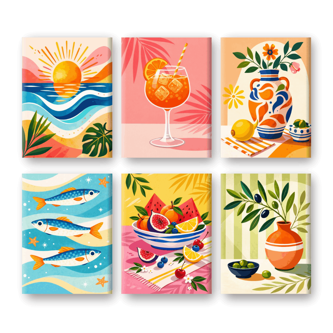 6 Mini Paintings - Mediterranean Holiday Set