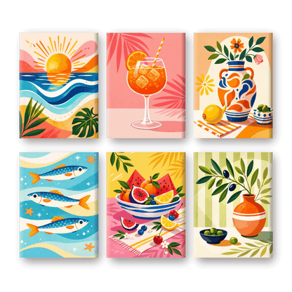 6 Mini Paintings - Mediterranean Holiday Set