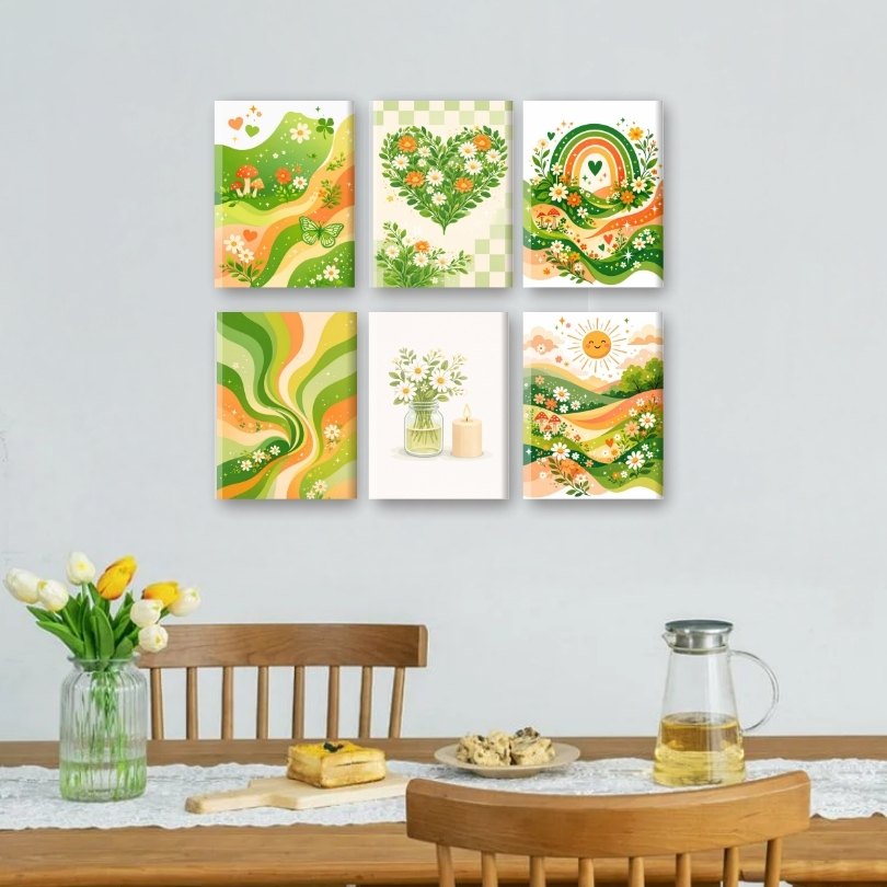 6 Mini Paintings - Green Garden Set