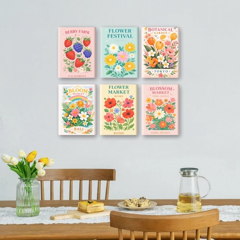 6 Mini Paintings - Flower Festival Set