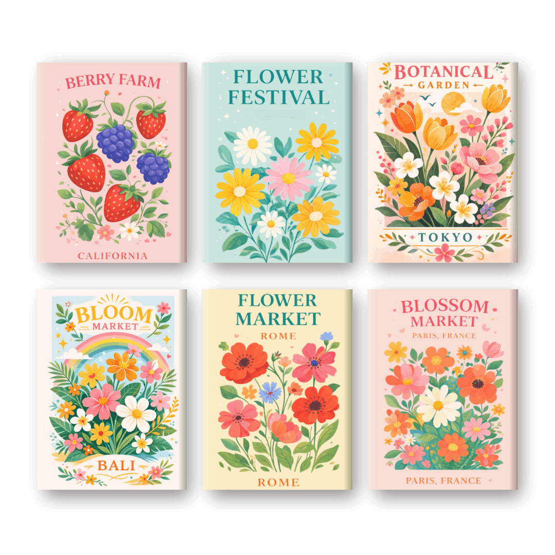 6 Mini Paintings - Flower Festival Set