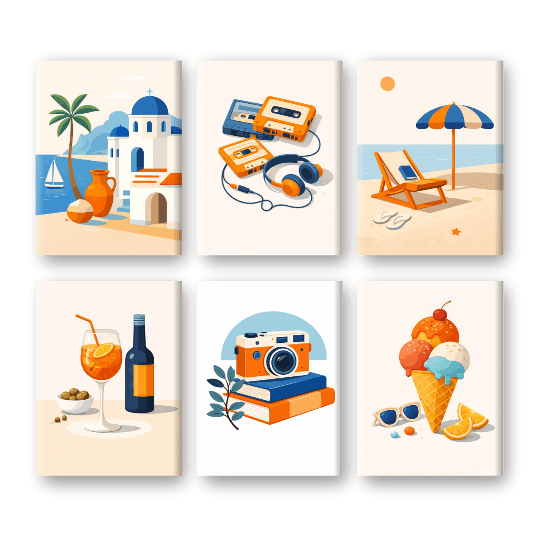 6 Mini Paintings - Mediterranean Summer Set