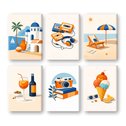 6 Mini Paintings - Mediterranean Summer Set