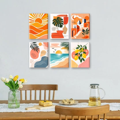 6 Mini Paintings - Mediterranean Sunset Set