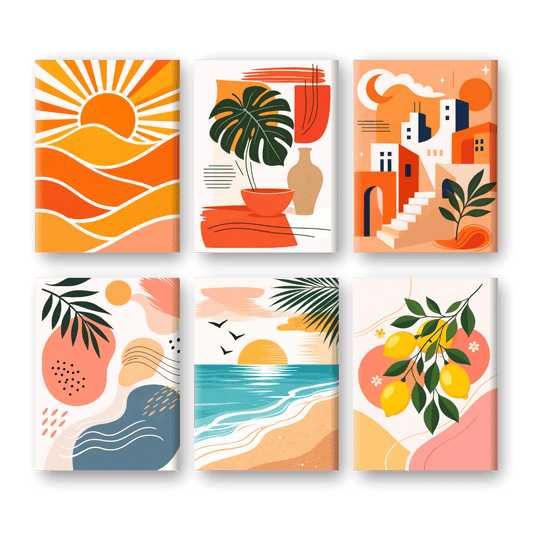 6 Mini Paintings - Mediterranean Sunset Set