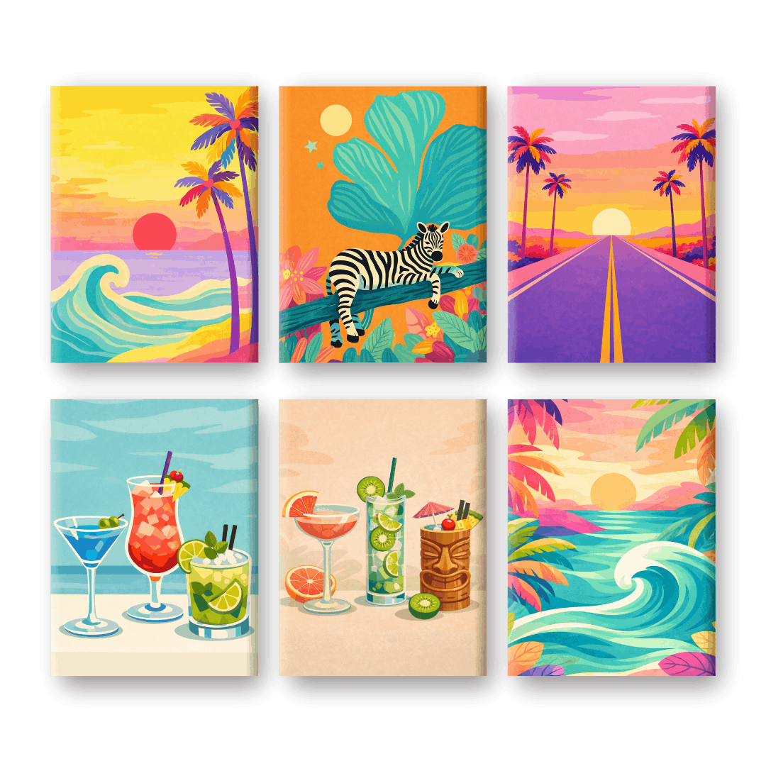 6 Mini Paintings - Tropical Colors Set